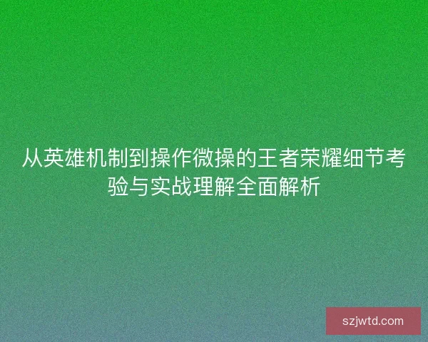 从英雄机制到操作微操的王者荣耀细节考验与实战理解全面解析